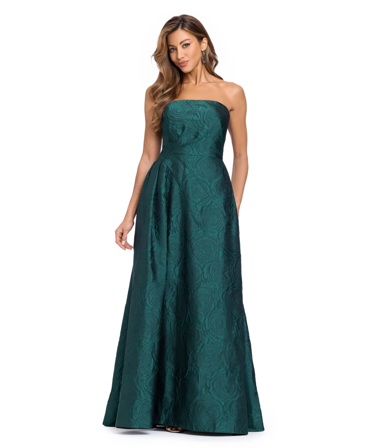 Bradley Strapless Floral-Brocade A-Line Maxi Dress by Xscape