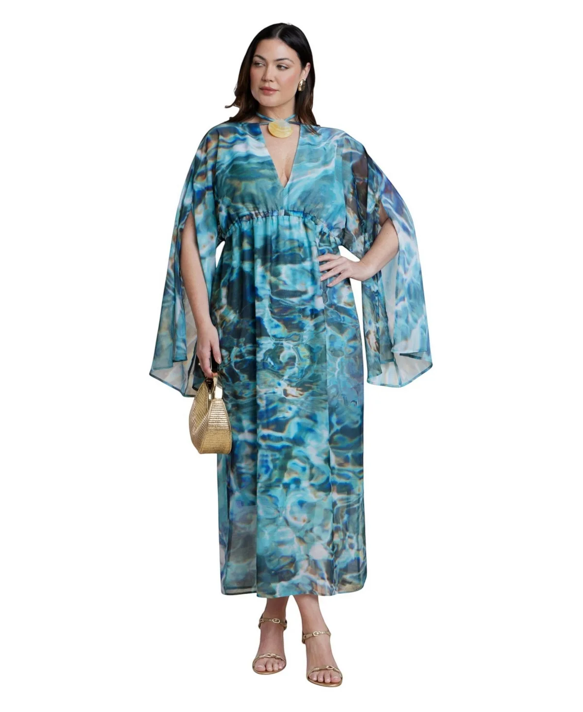 Tie-Neck Shell-Detail Wide-Sleeve Kaftan by Eloquii