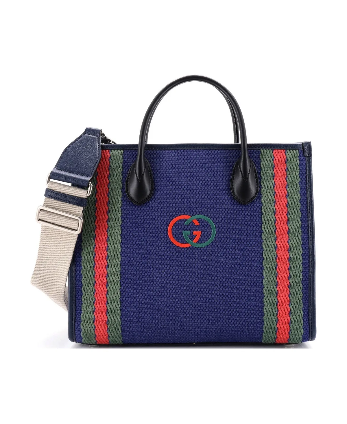 Pre-Owned Medium Interlocking G Web Tote Embroidered Canvas by Gucci
