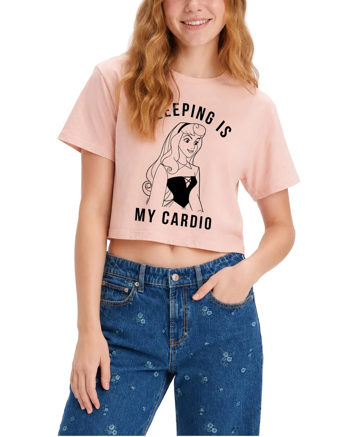 Aurora Sleeping Is My Cardio Cropped Graphic T-Shirt by Disney