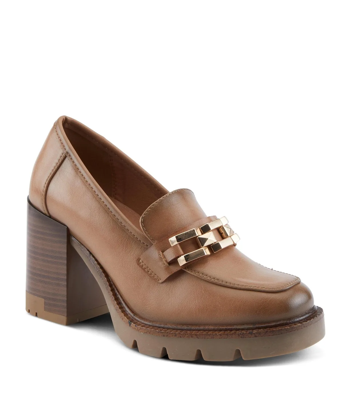 Dajah Slip-On Loafers with Inset Heel, Geometric Hardware & Lug Sole by Patrizia