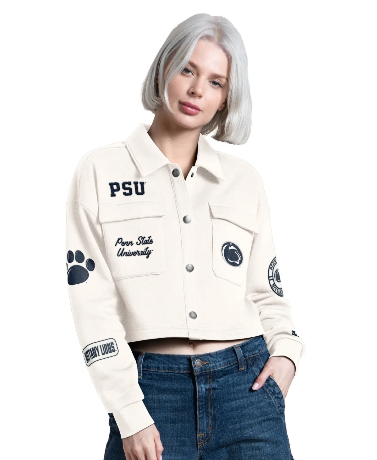 Penn State Nittany Lions Anchor Full Snap Cropped Shacket by Starter