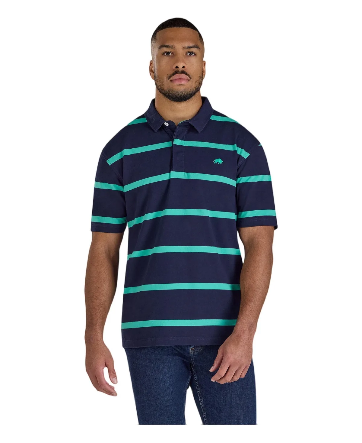 Thick Stripe Collared Relaxed-Fit Rugby Shirt by Raging Bull