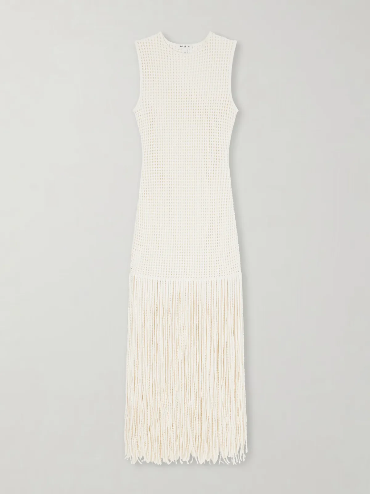 - Fringed Open-knit Midi Dress -