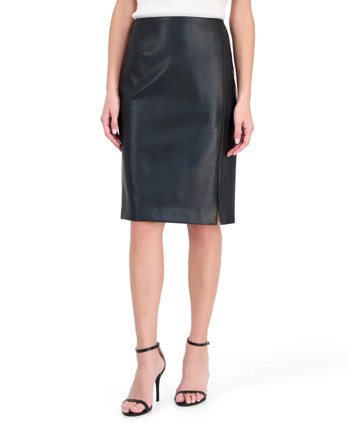 Faux Leather-Front High-Waisted Pencil Skirt by Tahari