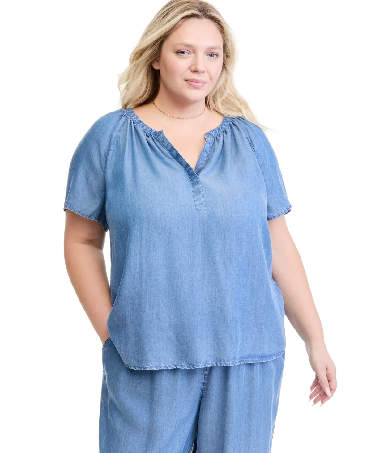 Y-Neck Short Raglan Sleeve Blouse by Style & Co