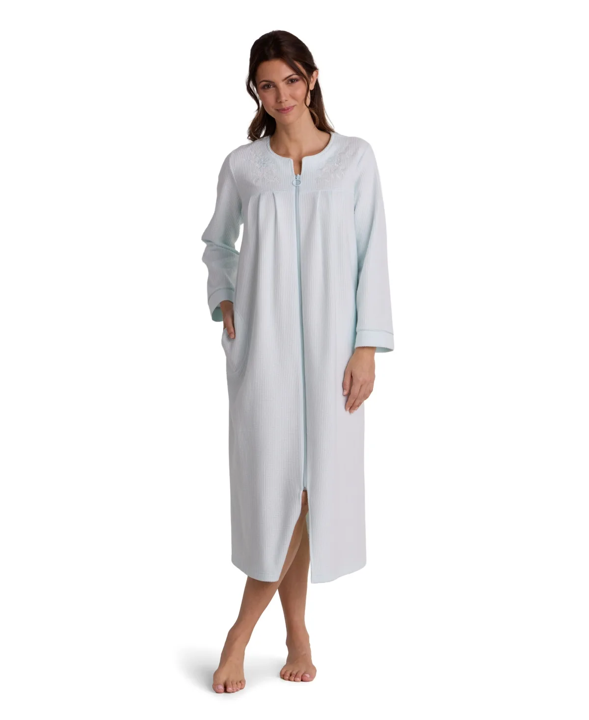 Brushed Waffle-Knit Zip Robe by Miss Elaine