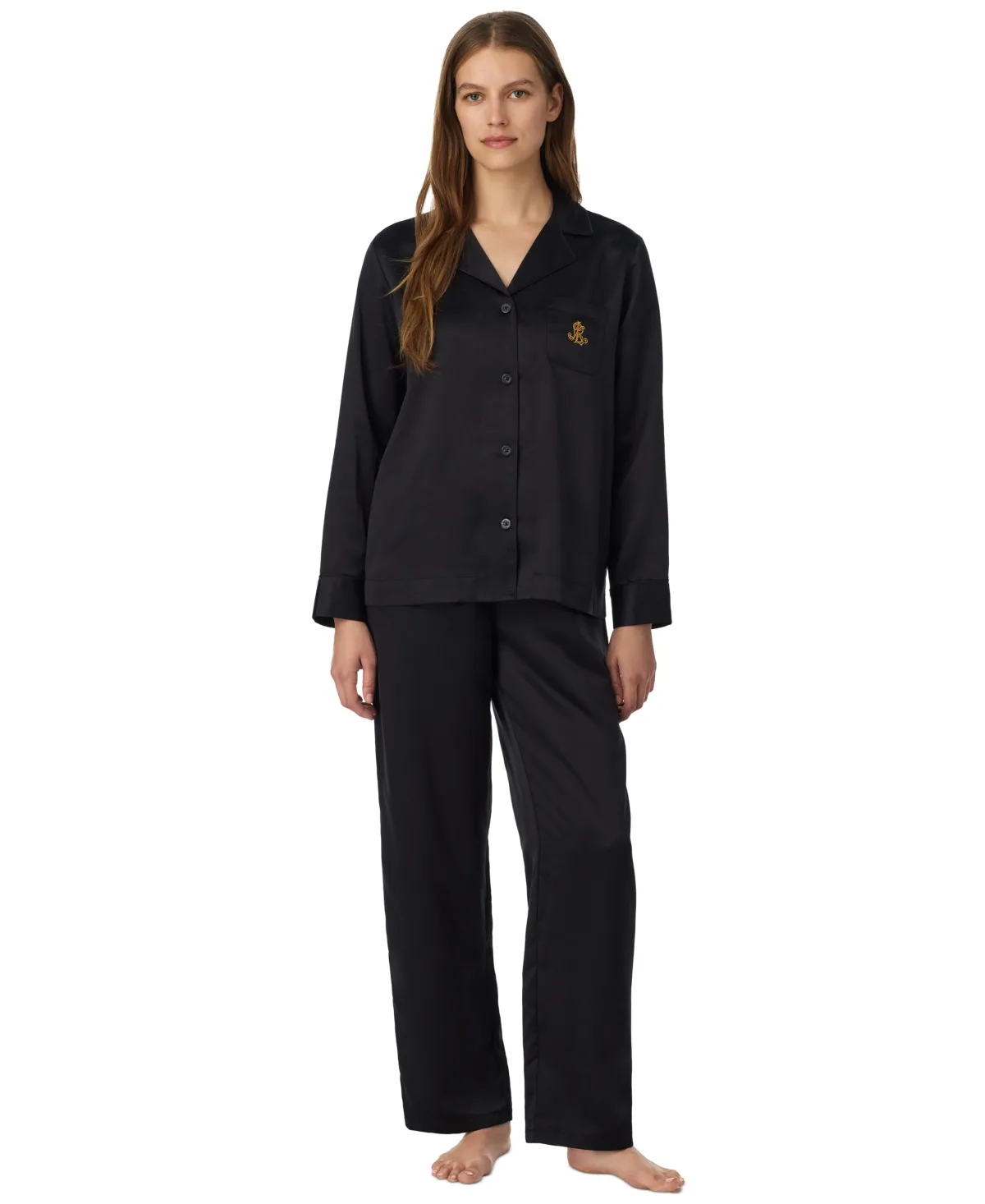 Lauren Ralph Lauren Satin Long Sleeve Notch Collar Pajama Top and Pajama Pants, 2-Piece Set by Ralph Lauren