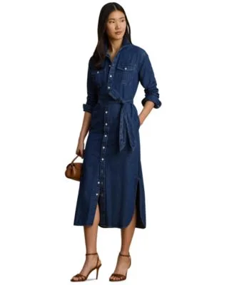 Collared Belted Denim Midi Shirt Dress by Ralph Lauren