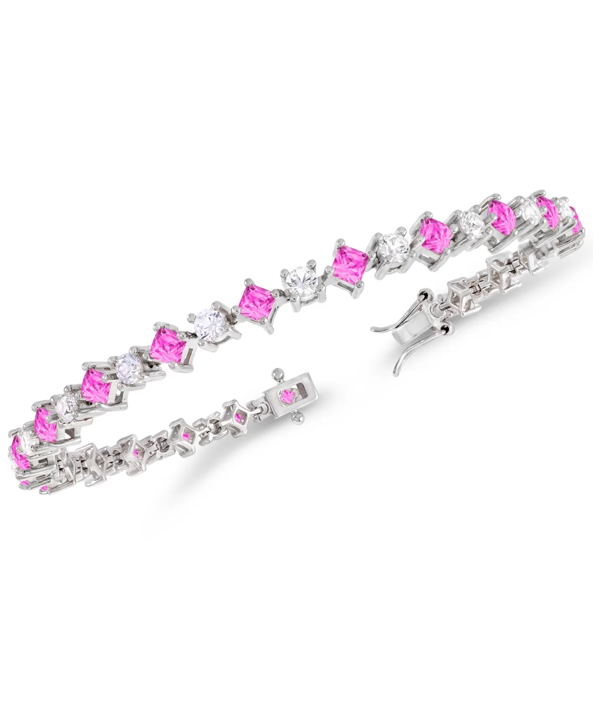 Lab-Grown Pink Sapphire and Lab-Grown White Sapphire Tennis Bracelet (4-1/5 ct. t.w. and 2-1/3 ct. t.w.) in Sterling Silver by Macy's