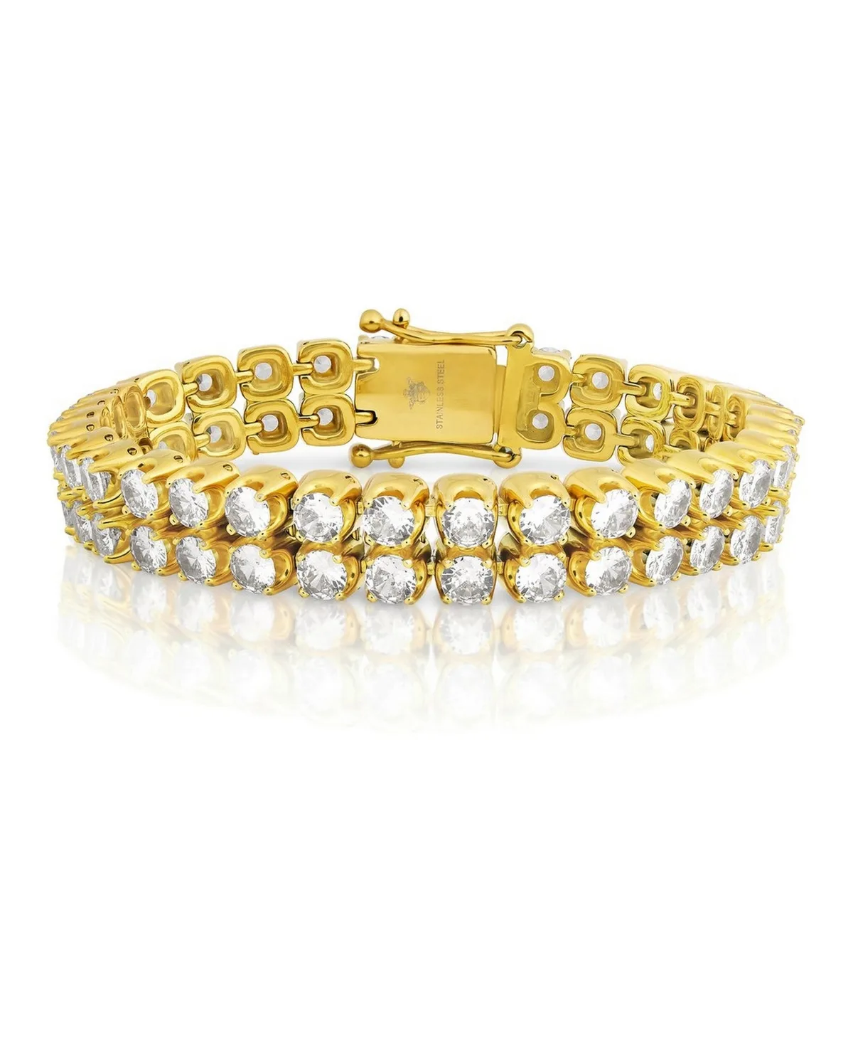 Cubic Zirconia Stainless Steel Double-Row Tennis Bracelet by Metallo