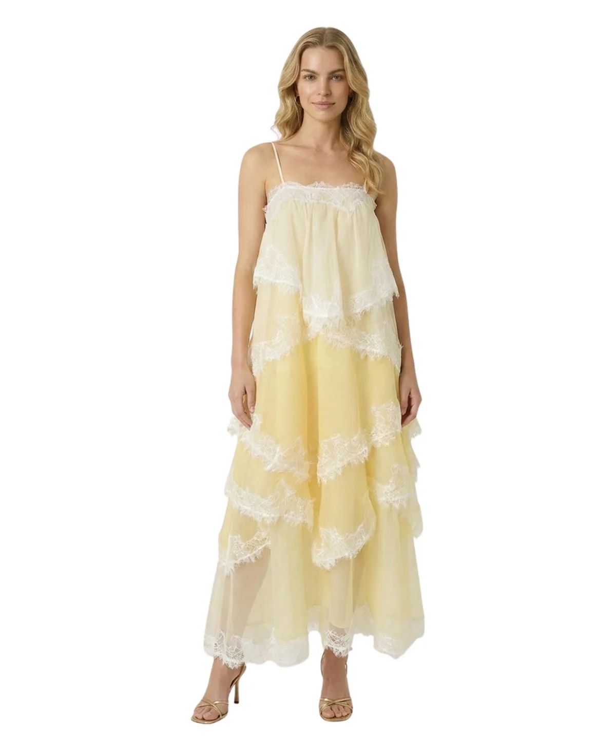 Layered Lace Tie-Back Maxi Dress by Modenaire