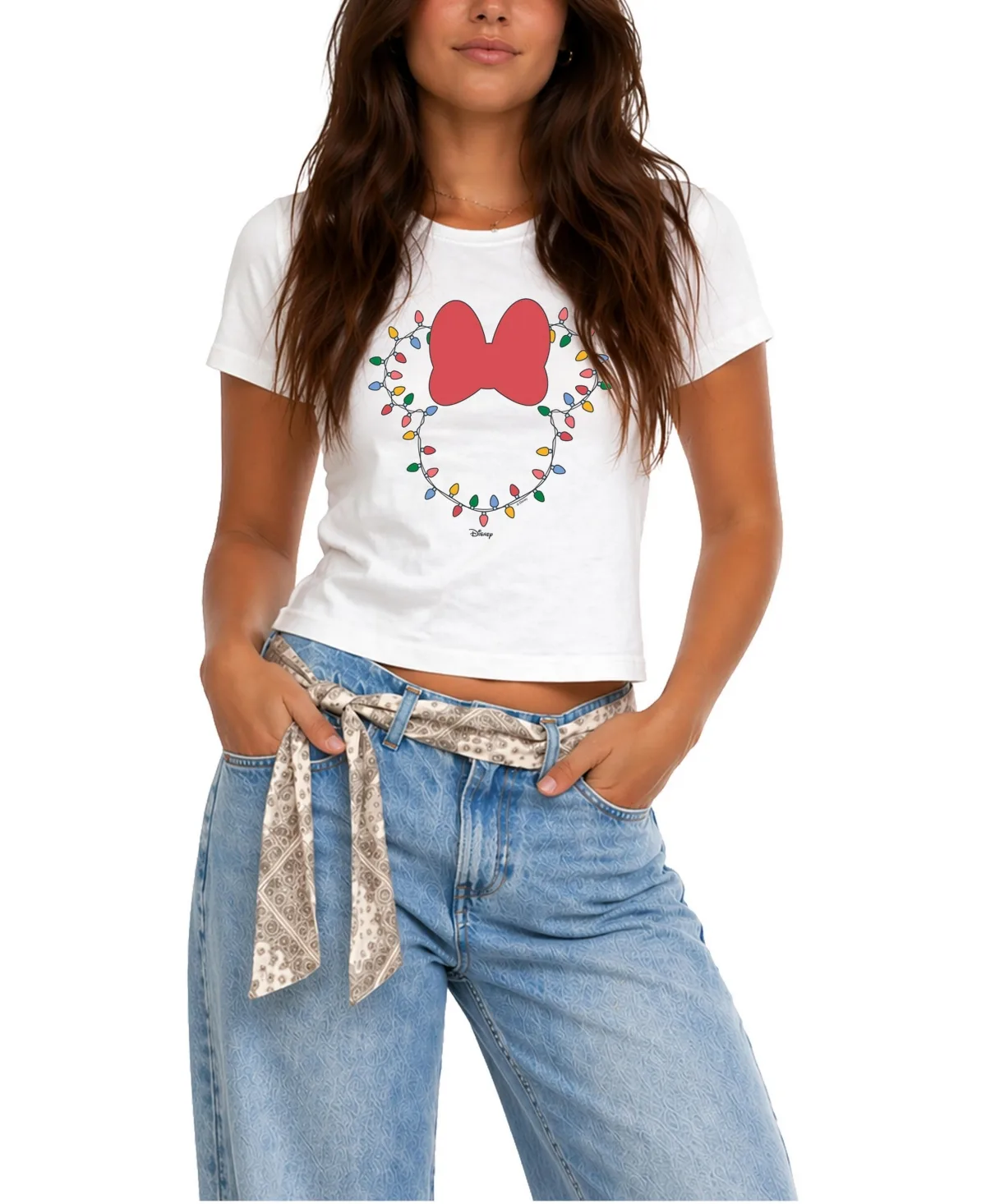 Christmas Lights Minnie Head Cropped Graphic T-Shirt by Disney