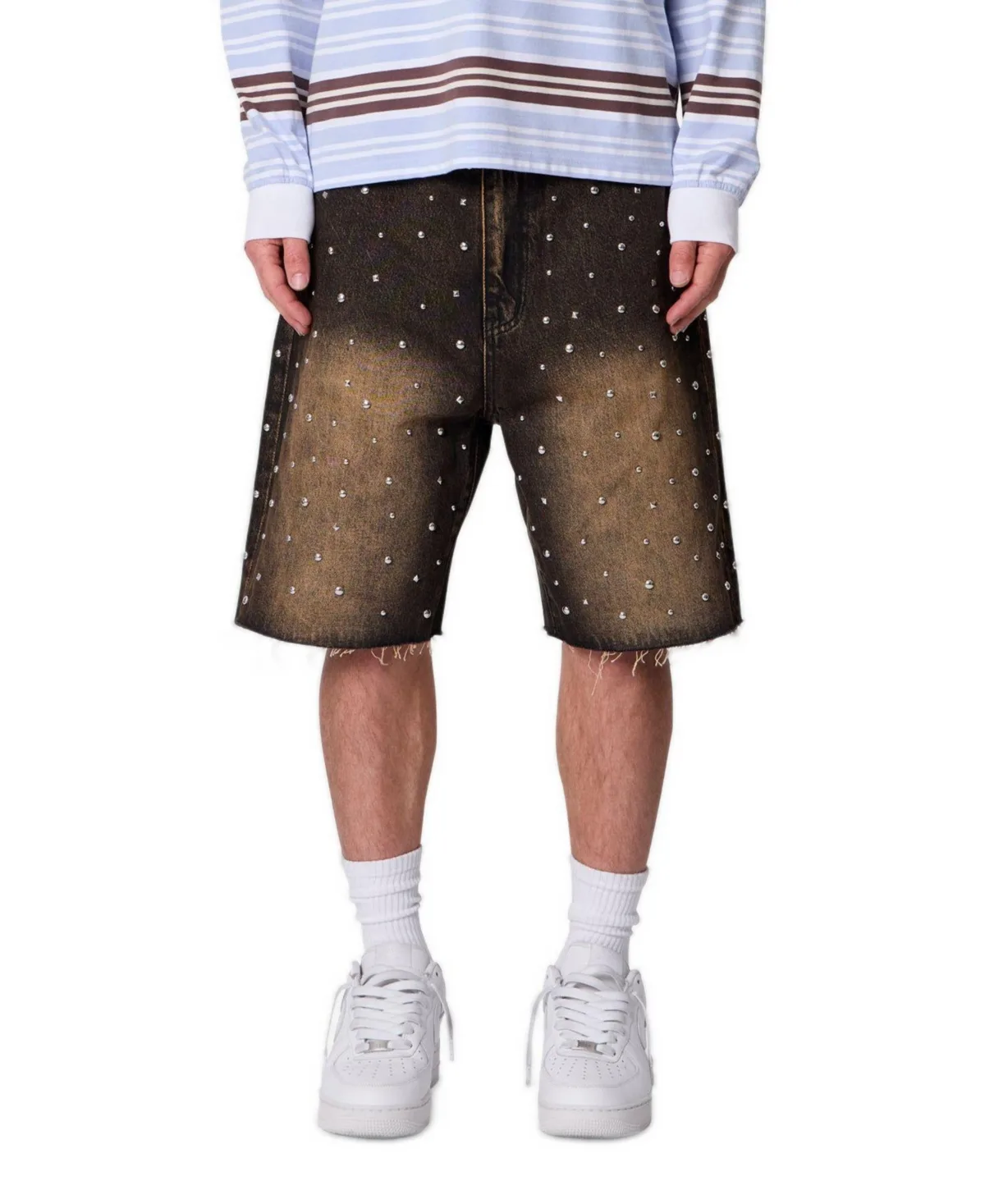 Baggy Stud Denim Shorts, 9" Inseam by Mnml