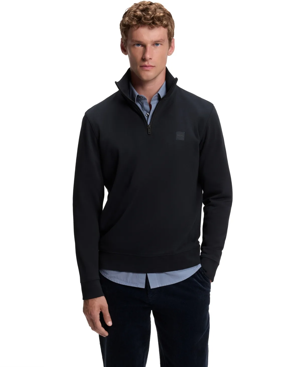 Boss Logo Patch Zip-Neck Sweatshirt by Hugo Boss