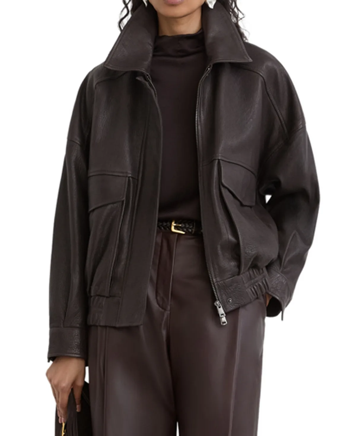 Relaxed Leather Bomber Jacket by Reiss