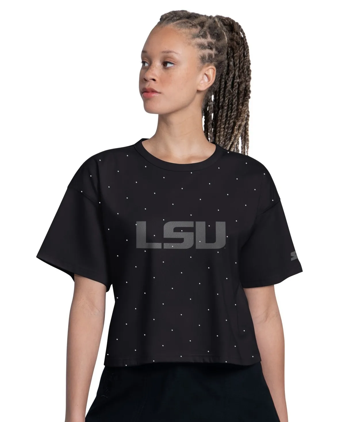Lsu Tigers Rhinestone Sprinkle Boxy Cropped T-Shirt by Starter