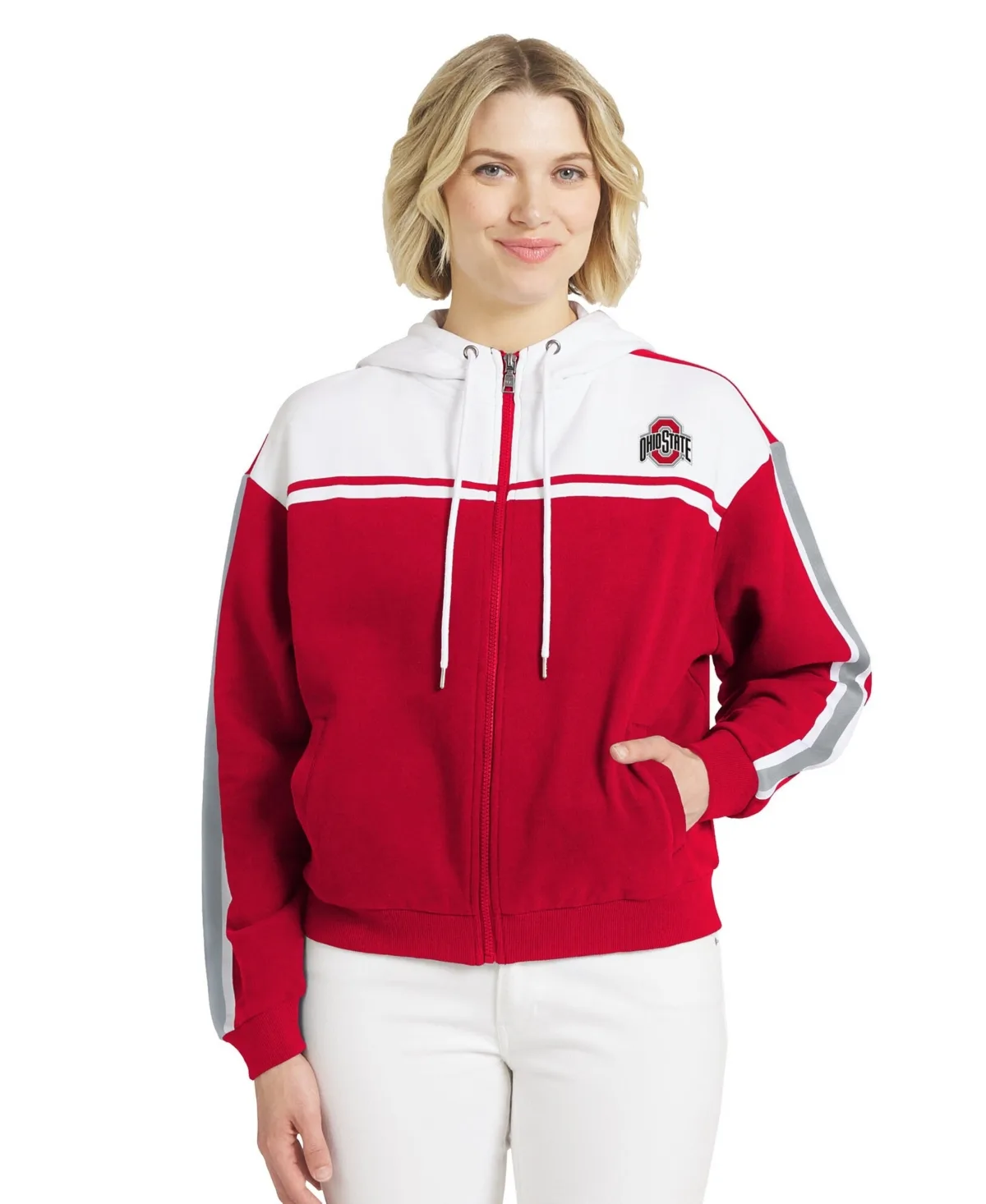 Ohio State Buckeyes Color Block Sleeve Stripe Full-Zip Hoodie by Wear by Erin Andrews