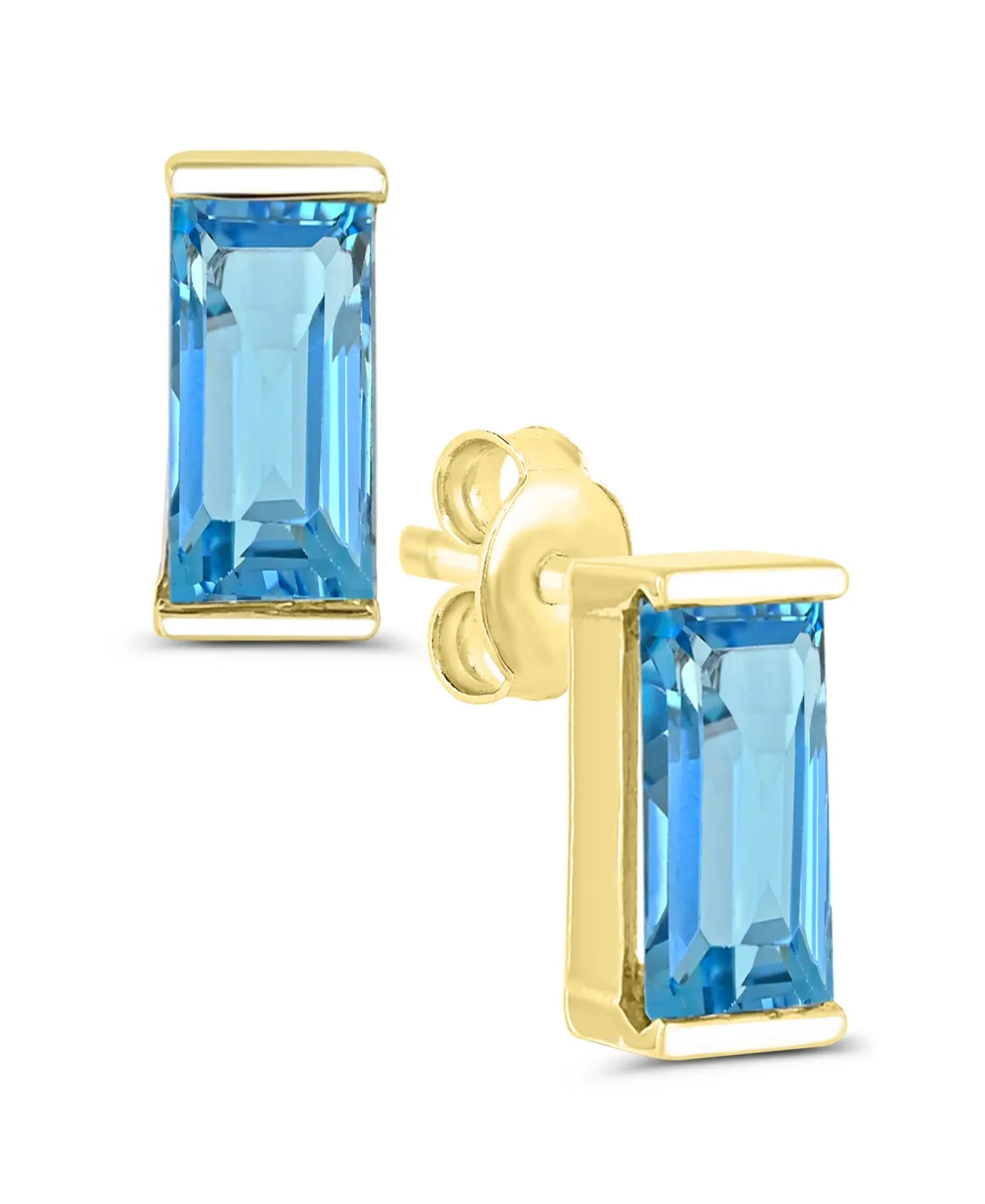 Swiss Blue Topaz Emerald Cut High-Polished Stud Earrings (3/4 ct. t.w.) in 14k Gold-Plated Sterling Silver by Macy's