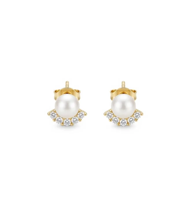 Cultured Pearl and Cubic Zirconia Gold-Tone Stud Earrings by Etoielle