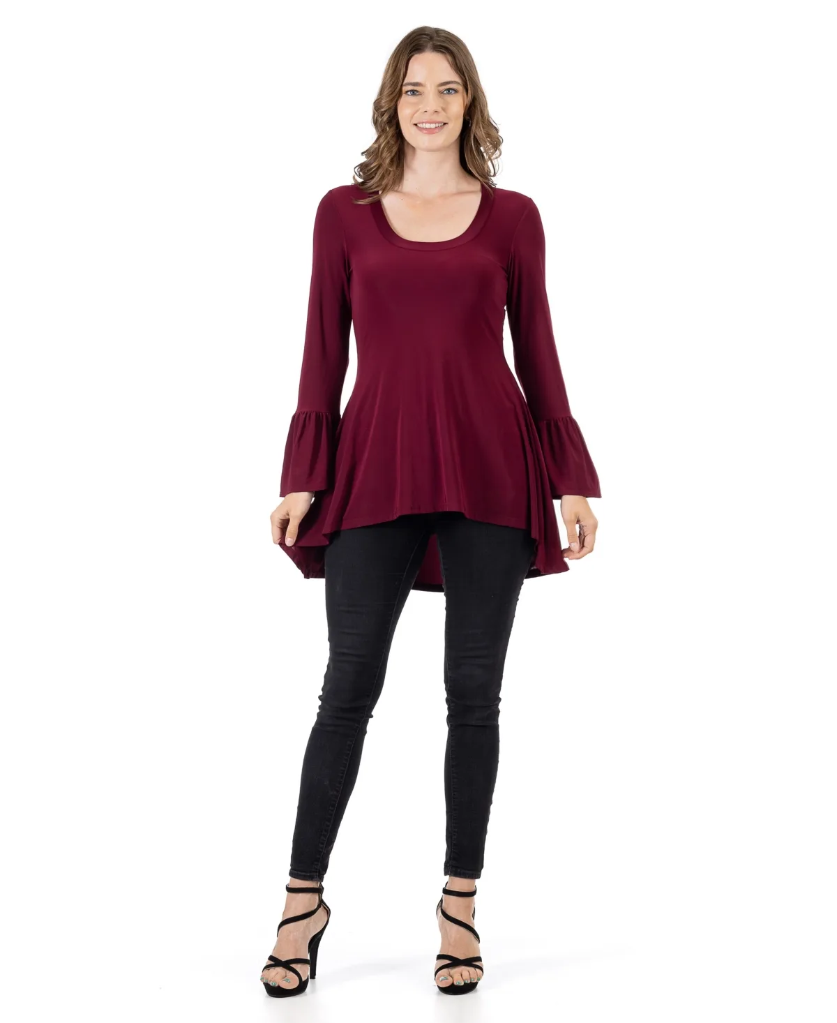 Long Bell Sleeve High Low Tunic Top by 24seven Comfort Apparel