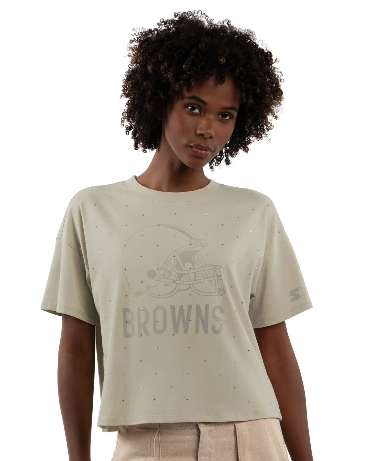 Cleveland Browns Rhinestone Sprinkle Boxy Cropped T-Shirt by Starter