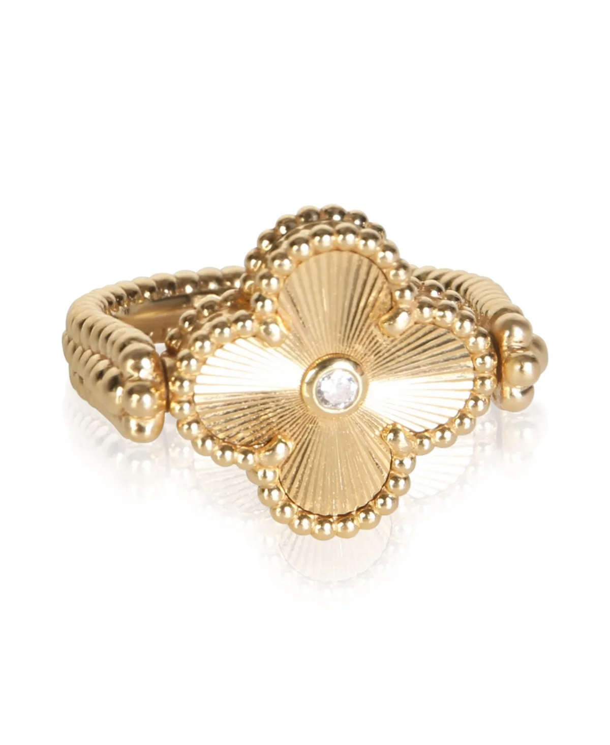 Pre-Owned Van Cleef & Arpels Yellow Gold Agate and Diamond Vintage Alhambra Reversible Ring by Pre Owned Van Cleef & Arpels