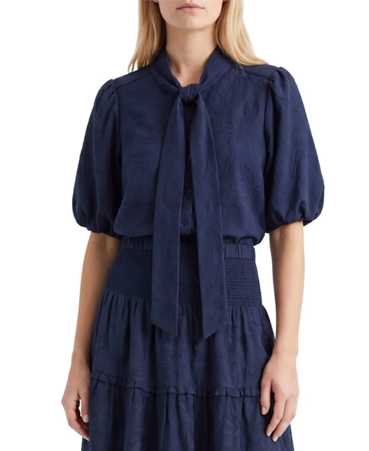 Peggy Jacquard Neck Tie Top by Cartolina