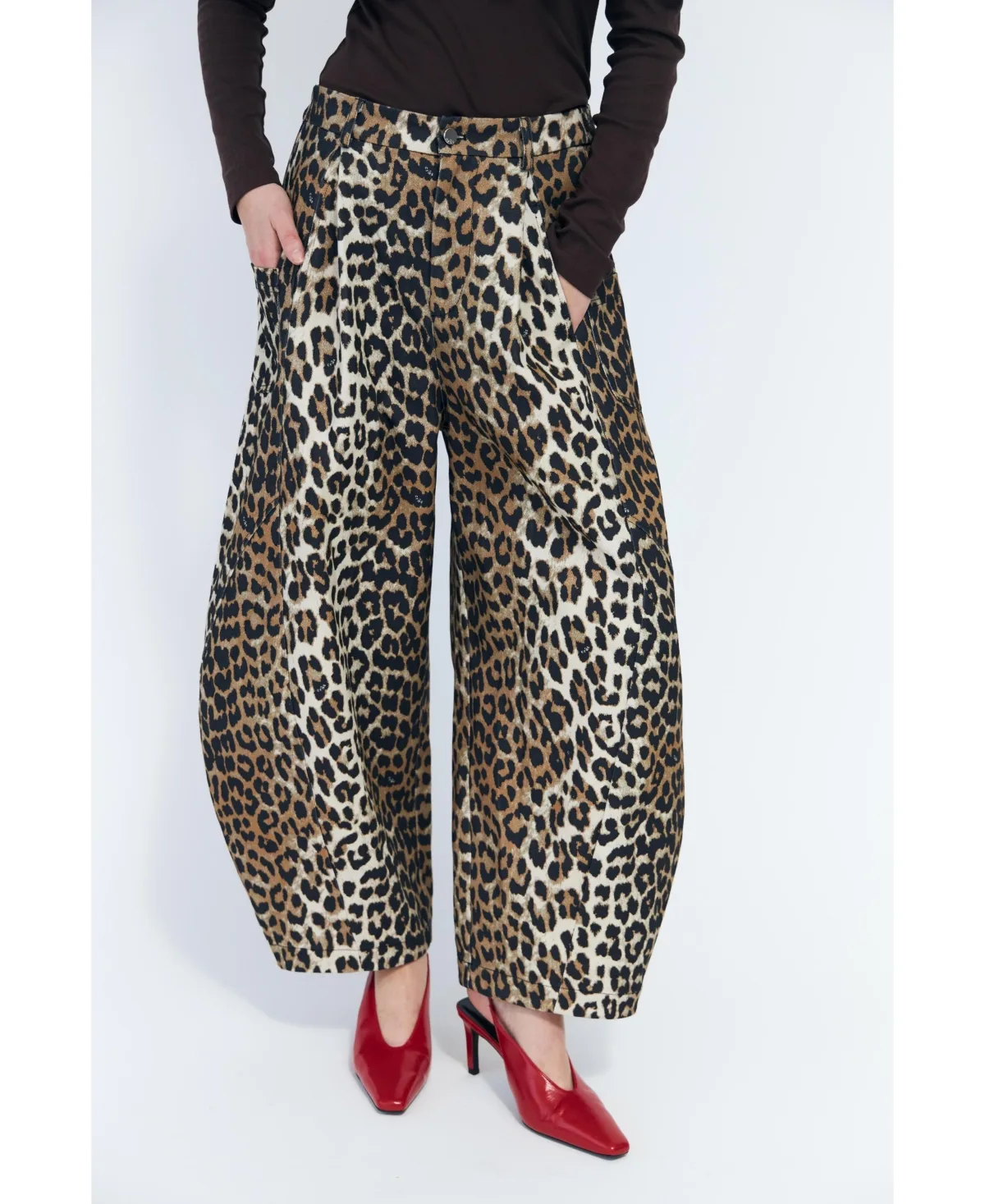Leopard-Print High-Rise Barrel Fit Trousers by Cras