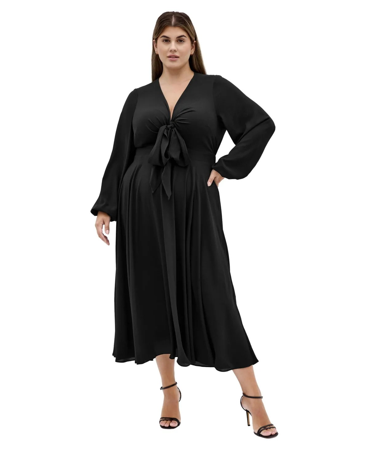 Adelyn V-Neck Long-Sleeve Midi Dress by City Chic
