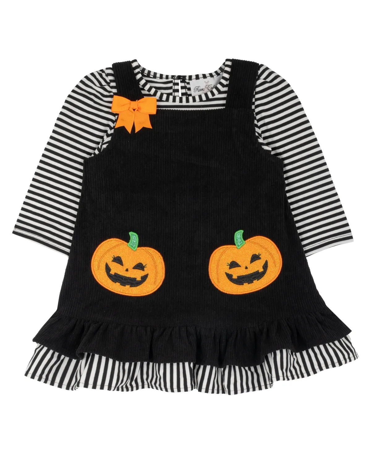 Pumpkin Applique Long-Sleeve Striped Top and Jumper Dress, 2-Piece Set by Rare Editions