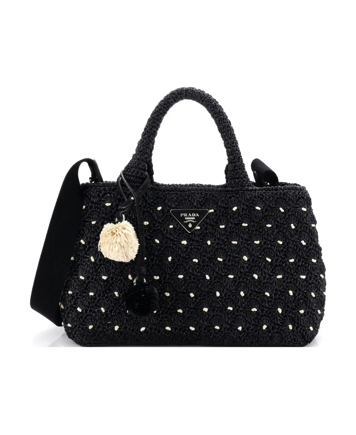 Pre-Owned Small Canapa Convertible Tote Raffia Crochet by Prada