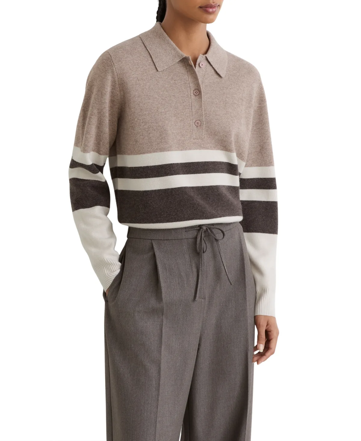 Bronte Wool-Blend Rugby-Stripe Polo Top with Cashmere by Reiss