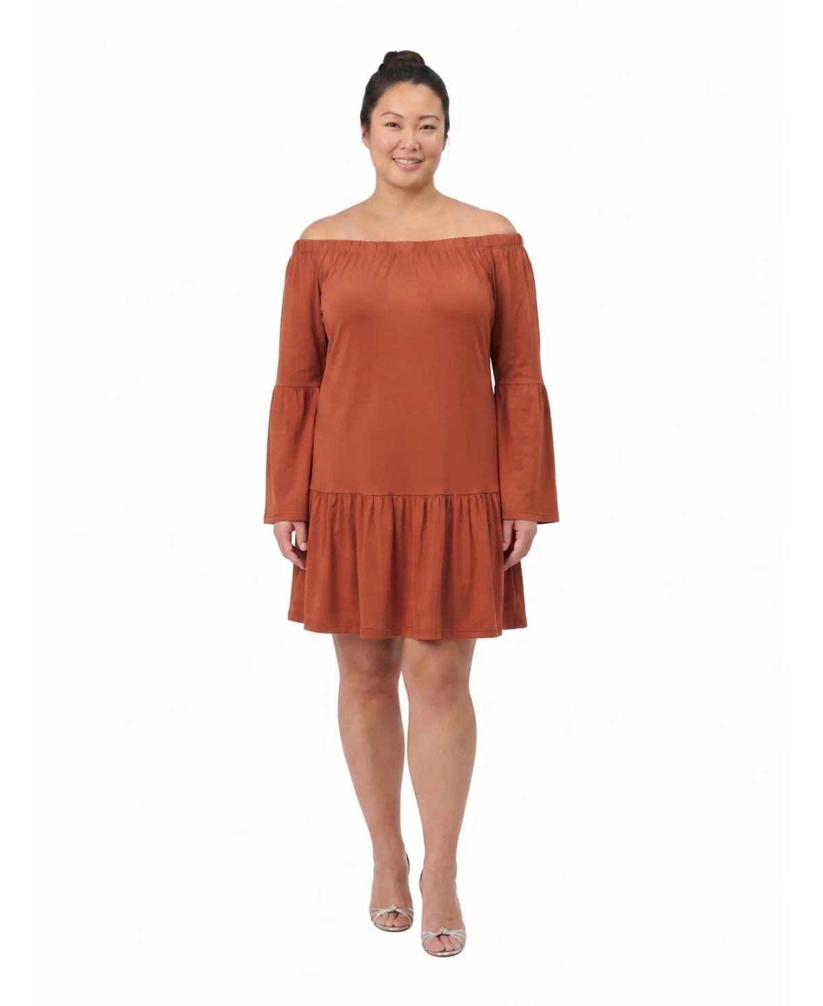 Off-the-Shoulder Long-Sleeve Bell-Sleeve Mini Dress