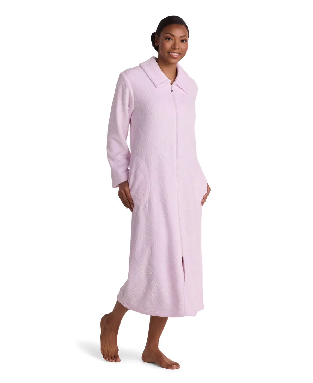 Fleece Knit Zip-Front Long Robe