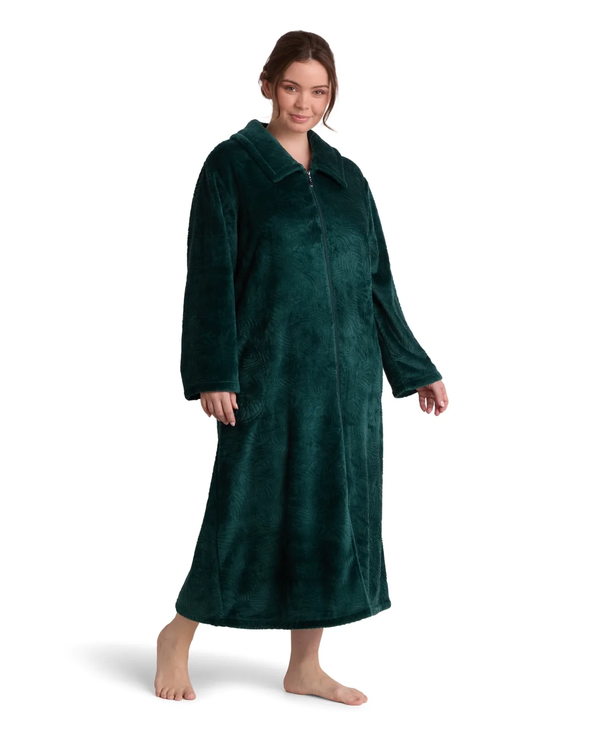 Zip-Front Long-Sleeve Fleece Knit Robe by Miss Elaine
