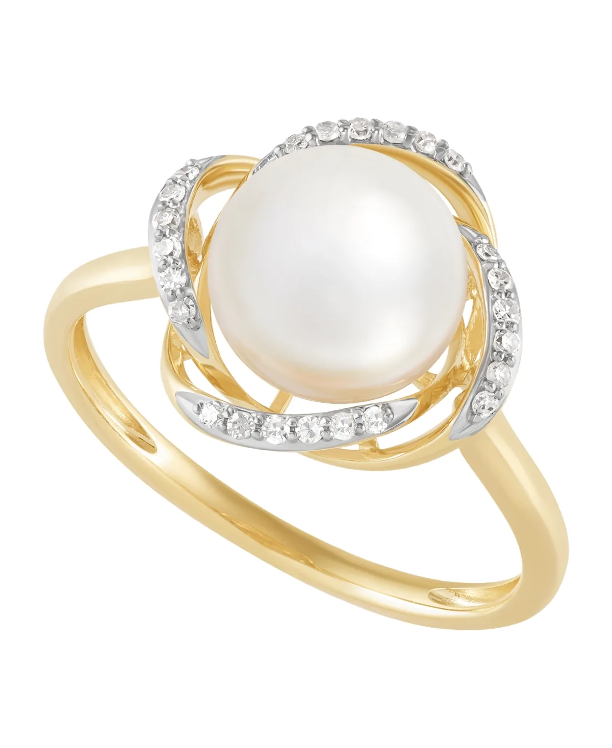 Cultured Freshwater Pearl 8.5-9mm and Diamond Love Knot Ring (1/10 ct. t.w.) in 10k Yellow Gold by Honora