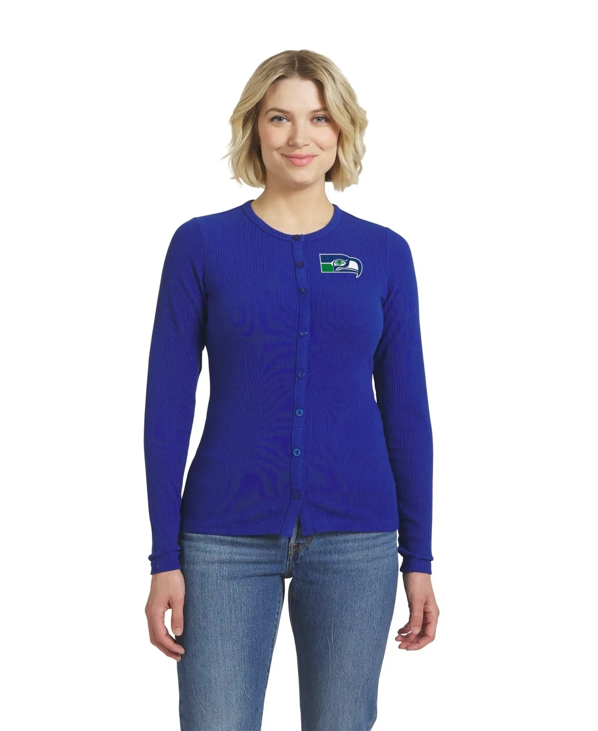 Seattle Seahawks Ribbed Full-Button Cardigan Sweater by Wear by Erin Andrews