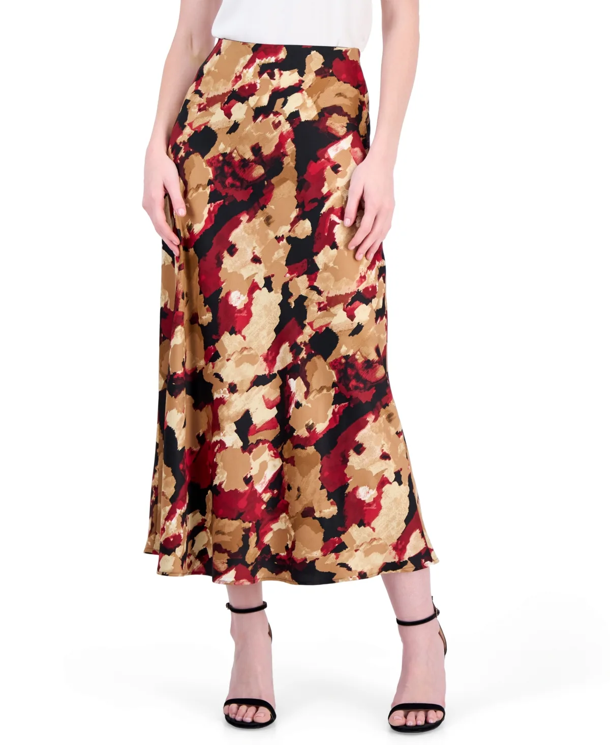 Printed High-Waisted A-Line Midi Skirt by Anne Klein