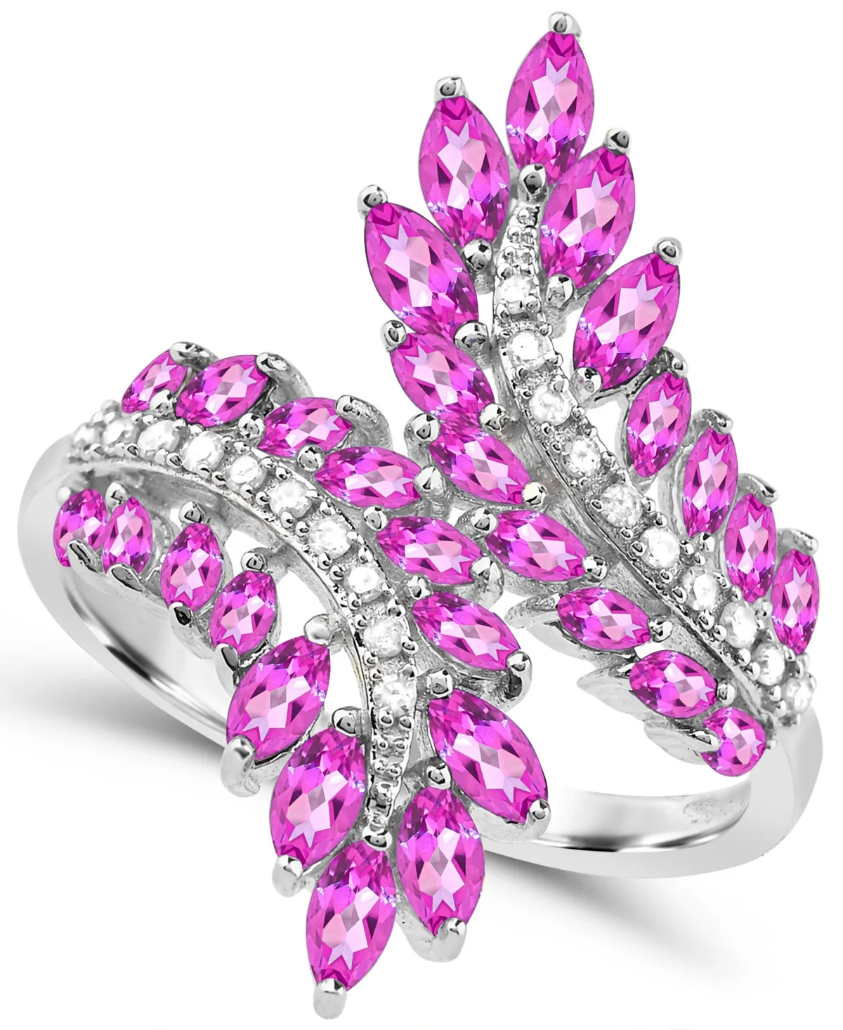 Lab-Grown Pink Sapphire (2-1/10 ct. t.w.) and Lab-Grown White Sapphire (1/6 ct. t.w.) Multi-Stone Statement Open Ring in Sterling Silver by Macy's