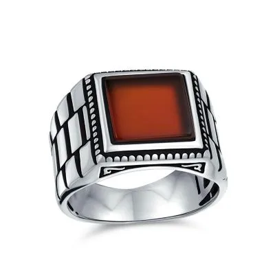 Natural Stone Square Signet Ring Band Style Heavy Oxidized.925 Sterling Silver by Bling Jewelry
