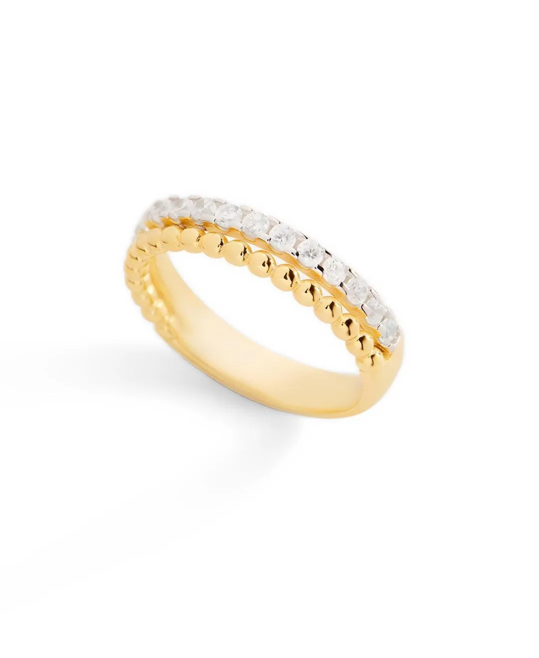 Cubic Zirconia Gold-Tone Beaded Band Ring - 18k Gold Plated Sterling Silver by Mint & Lily