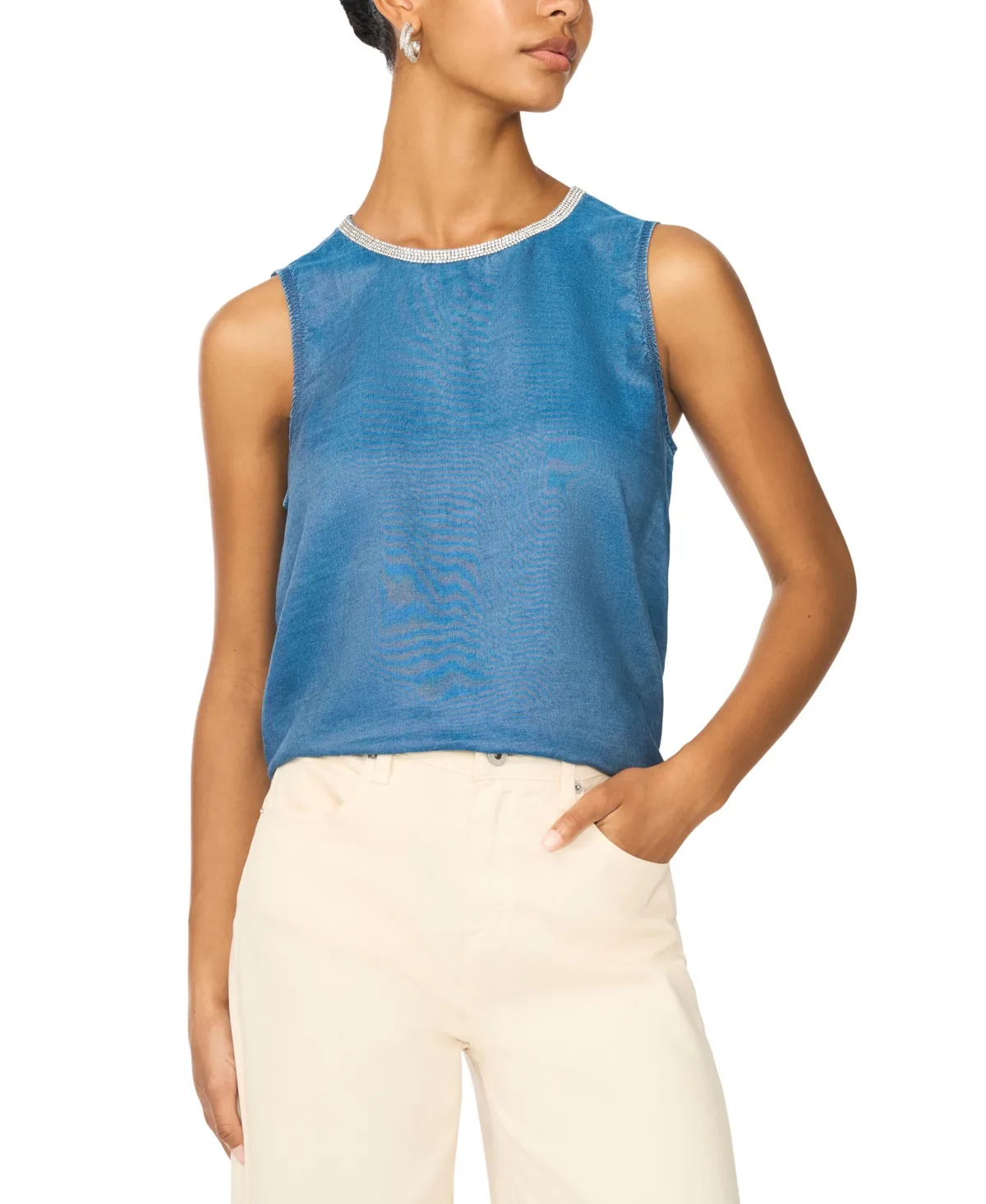 Denim Sleeveless Embellished Blouse by Vince Camuto