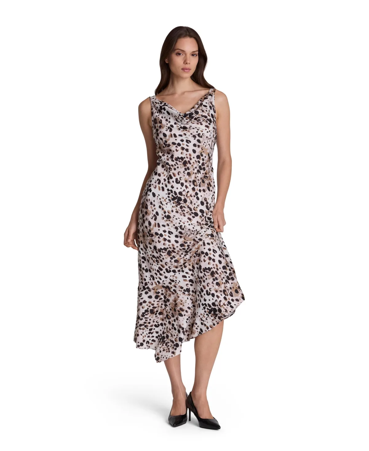 Cowl-Neck Asymmetrical Satin Dress by Kenneth Cole