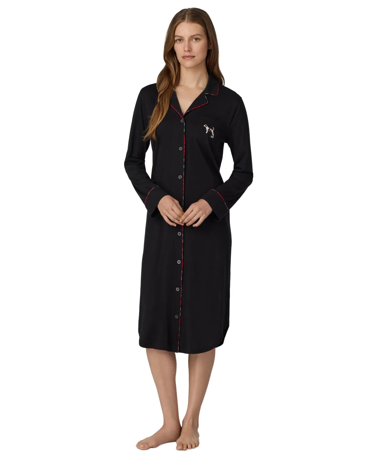Lauren Dog Sleepshirt Long-Sleeve Notch-Collar Sleep Shirt by Ralph Lauren
