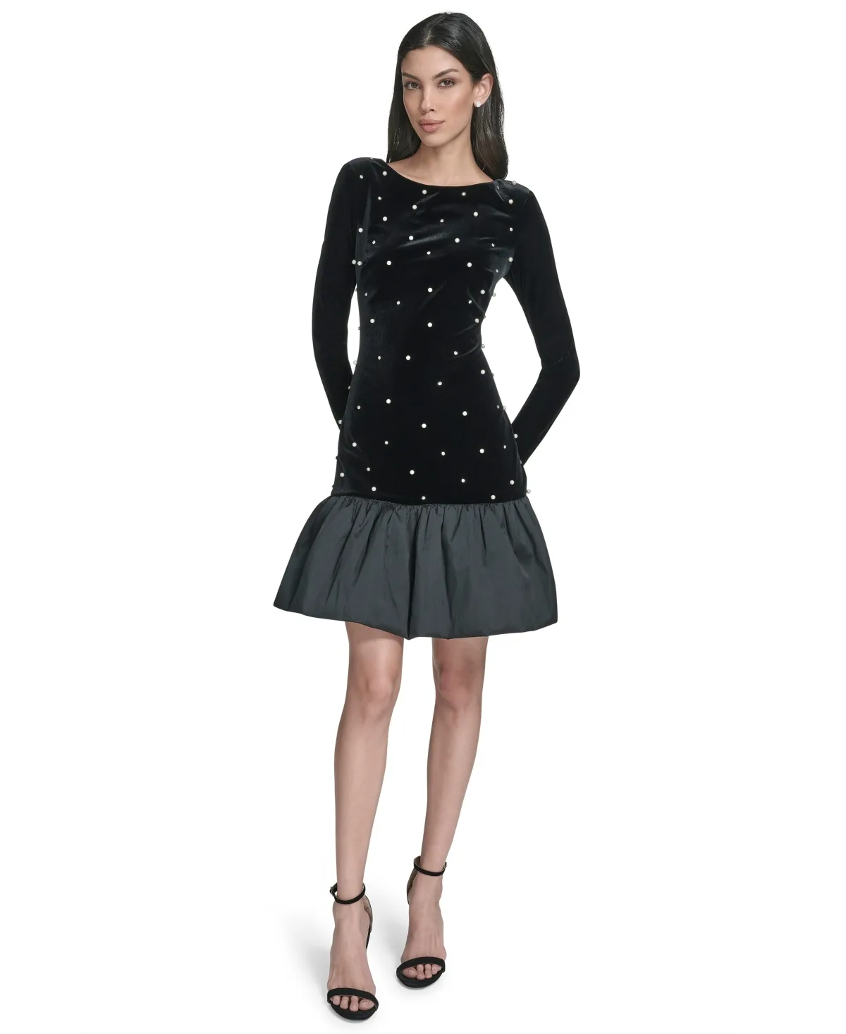 Long-Sleeve Boat-Neck Embellished Cocktail Dress by Eliza J