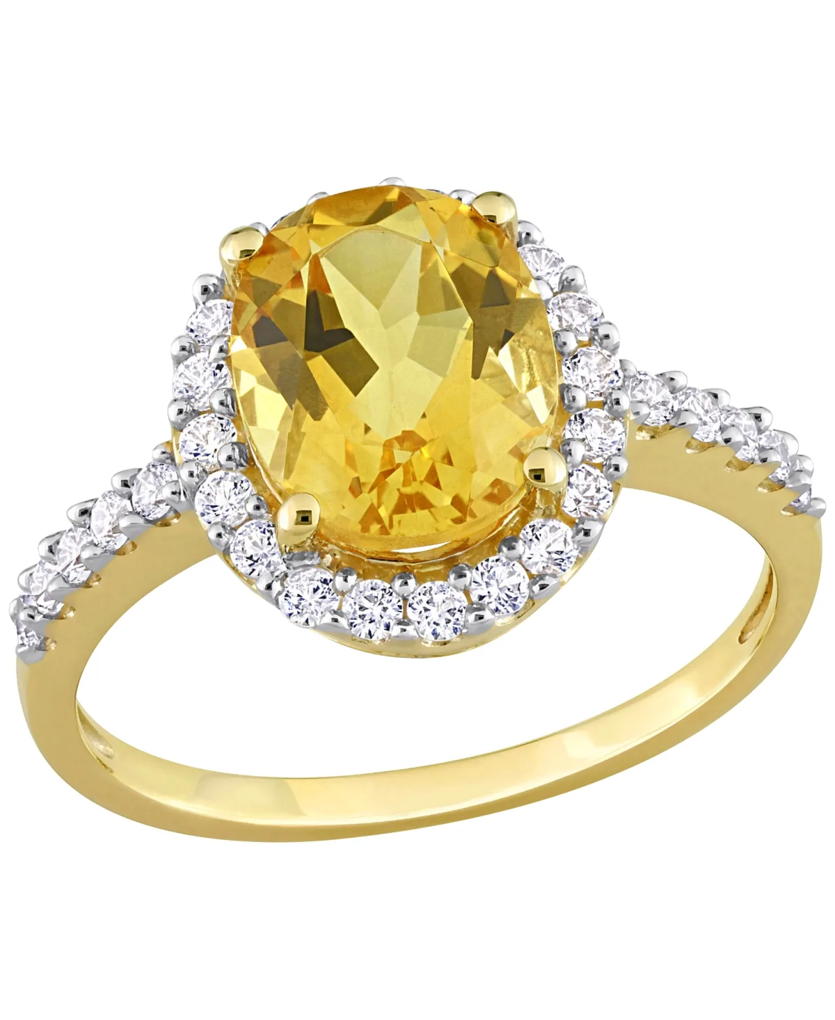 Citrine and Lab-Created White Sapphire Halo Ring (3-3/8 ct. t.w. Citrine, 5/8 ct. t.w. Sapphire) in 10k Yellow Gold by Macy's