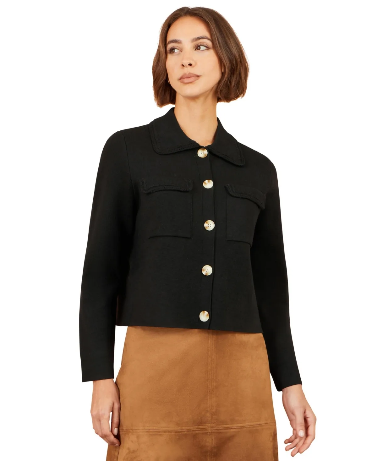 Knitted Utility Cropped Jacket by Yumi