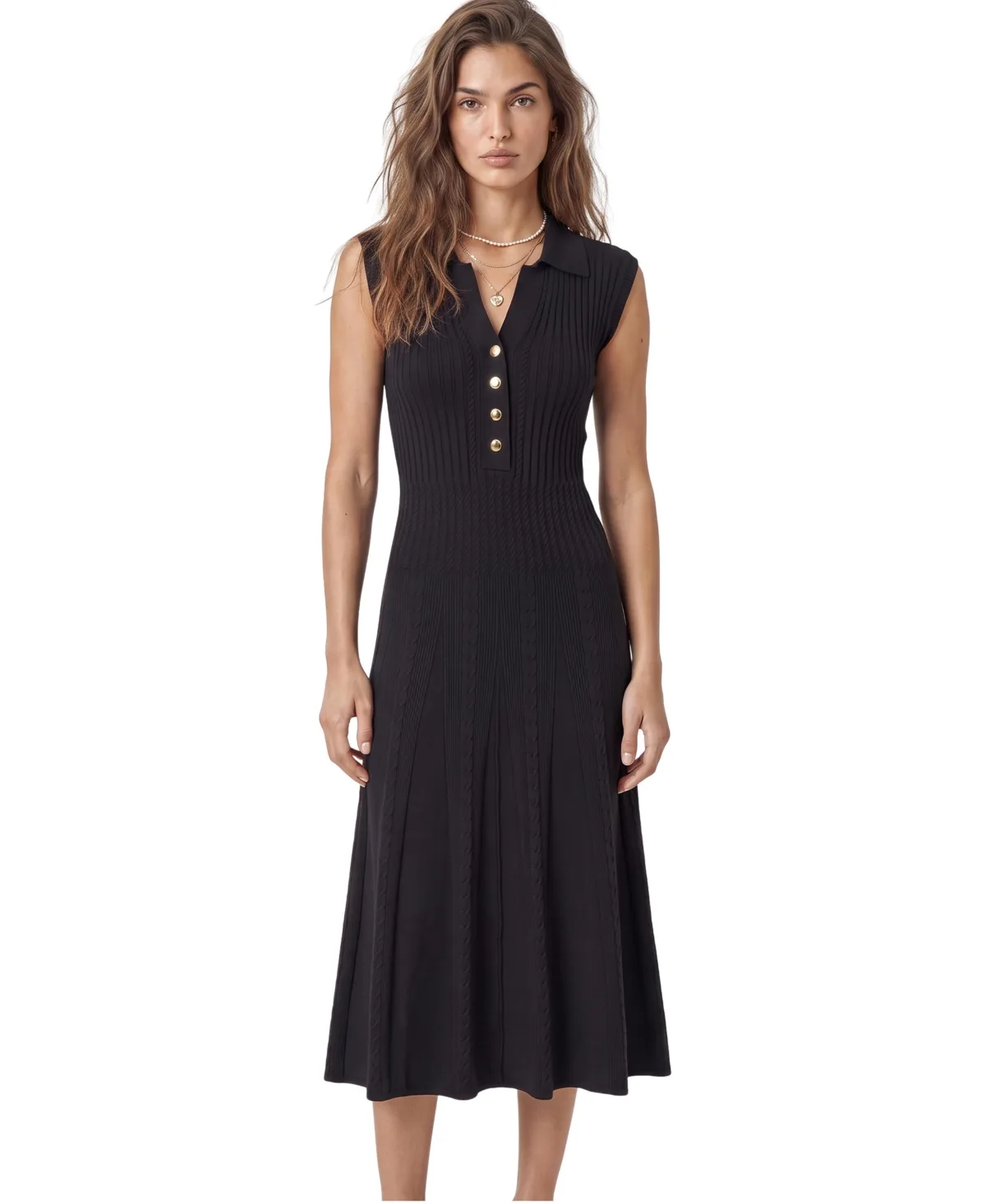 Sleeveless Collared Button-Front Midi Dress by Modenaire