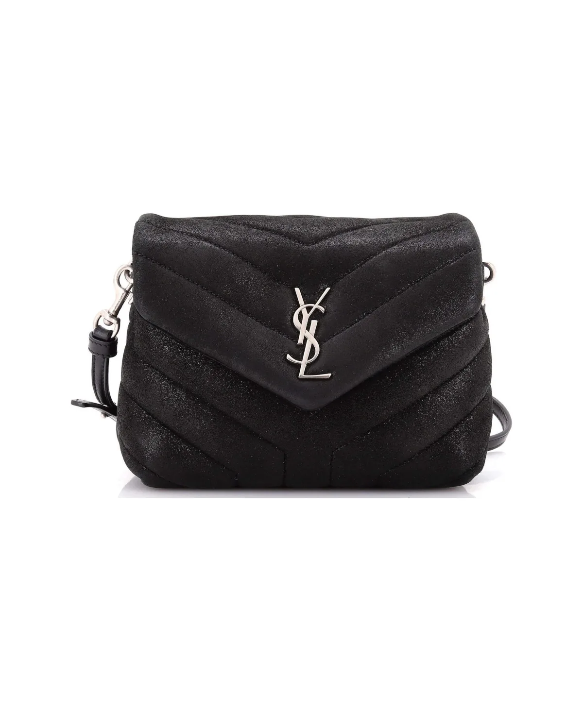 Pre-Owned Toy Loulou Shoulder Bag Matelasse Chevron Glittered Suede by Saint Laurent